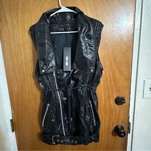 NWT Skingraft Black Faux Leather moto Vest XS